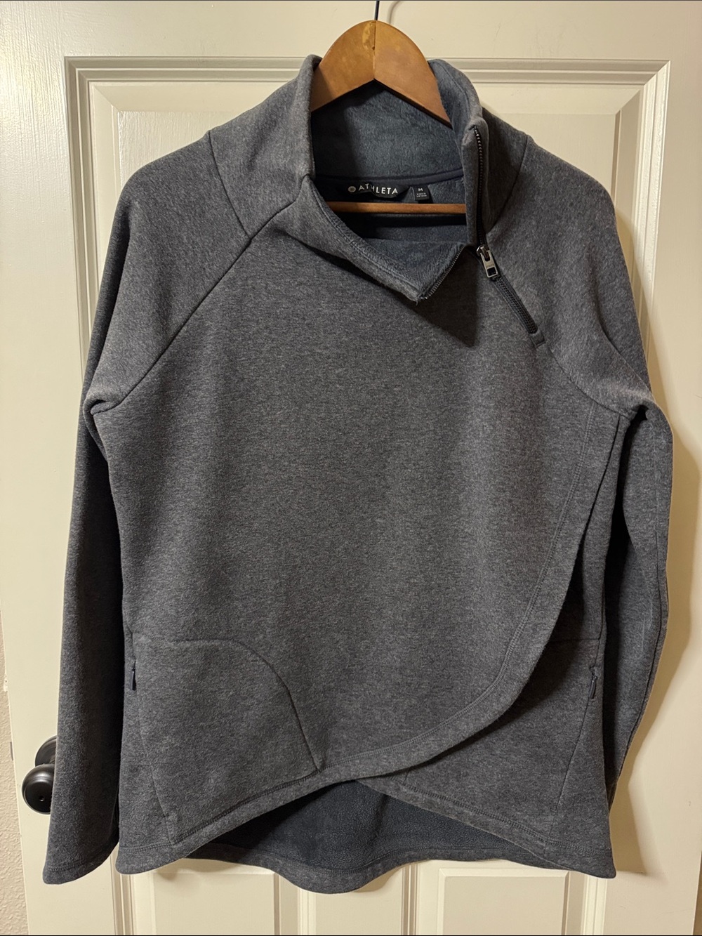 Athleta Cozy Karma Asymmetrical Zip Women's Pullover in Charcoal Heather
